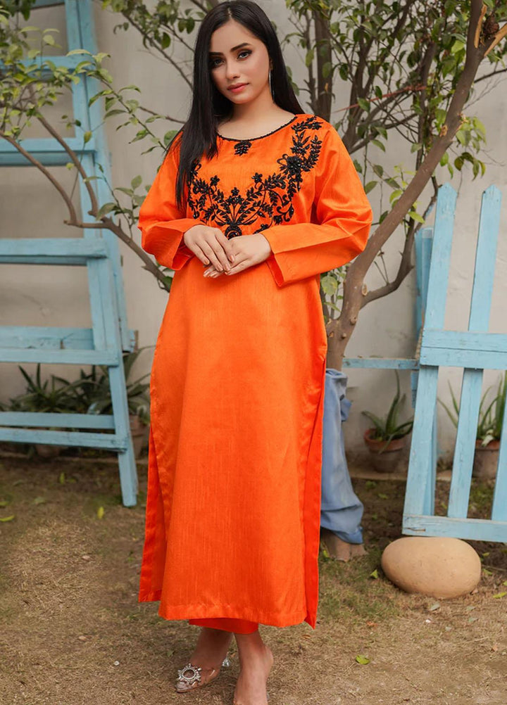 Insiya Clothing Pret  Raw Silk 2 Piece Dress INS23SP ORANGE