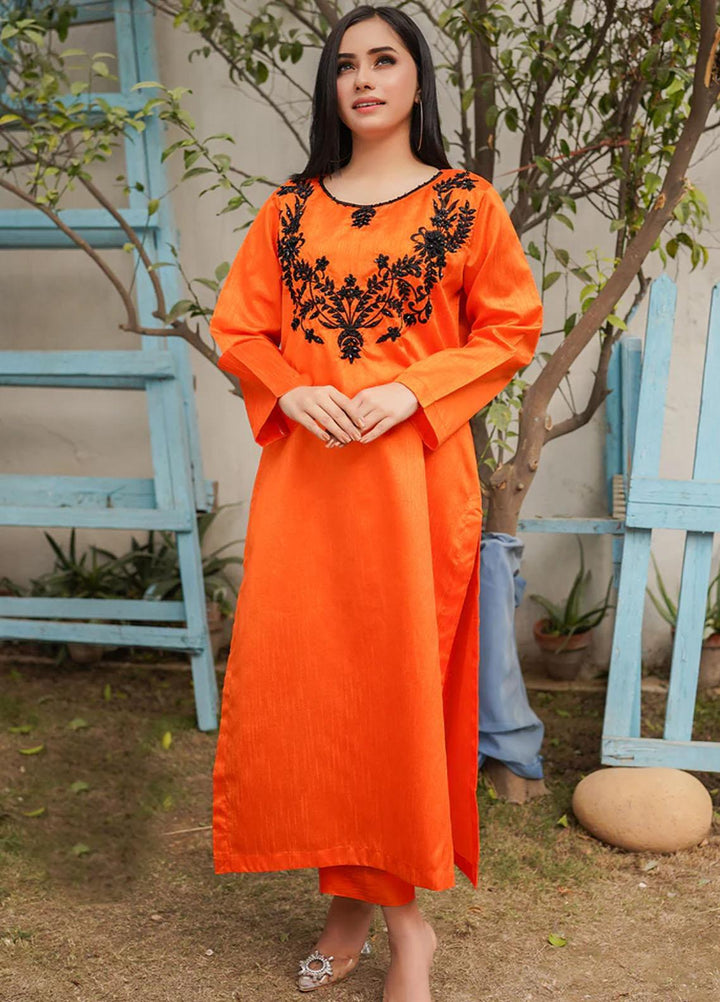 Insiya Clothing Pret  Raw Silk 2 Piece Dress INS23SP ORANGE