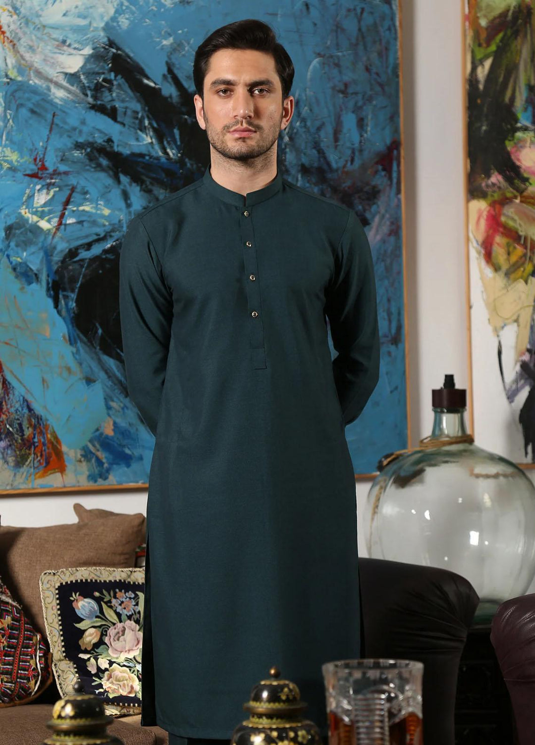 Istor Wash N Wear Formal Men Kurta Pajama - PARAMOUNT BOTTLE GREEN IST-143