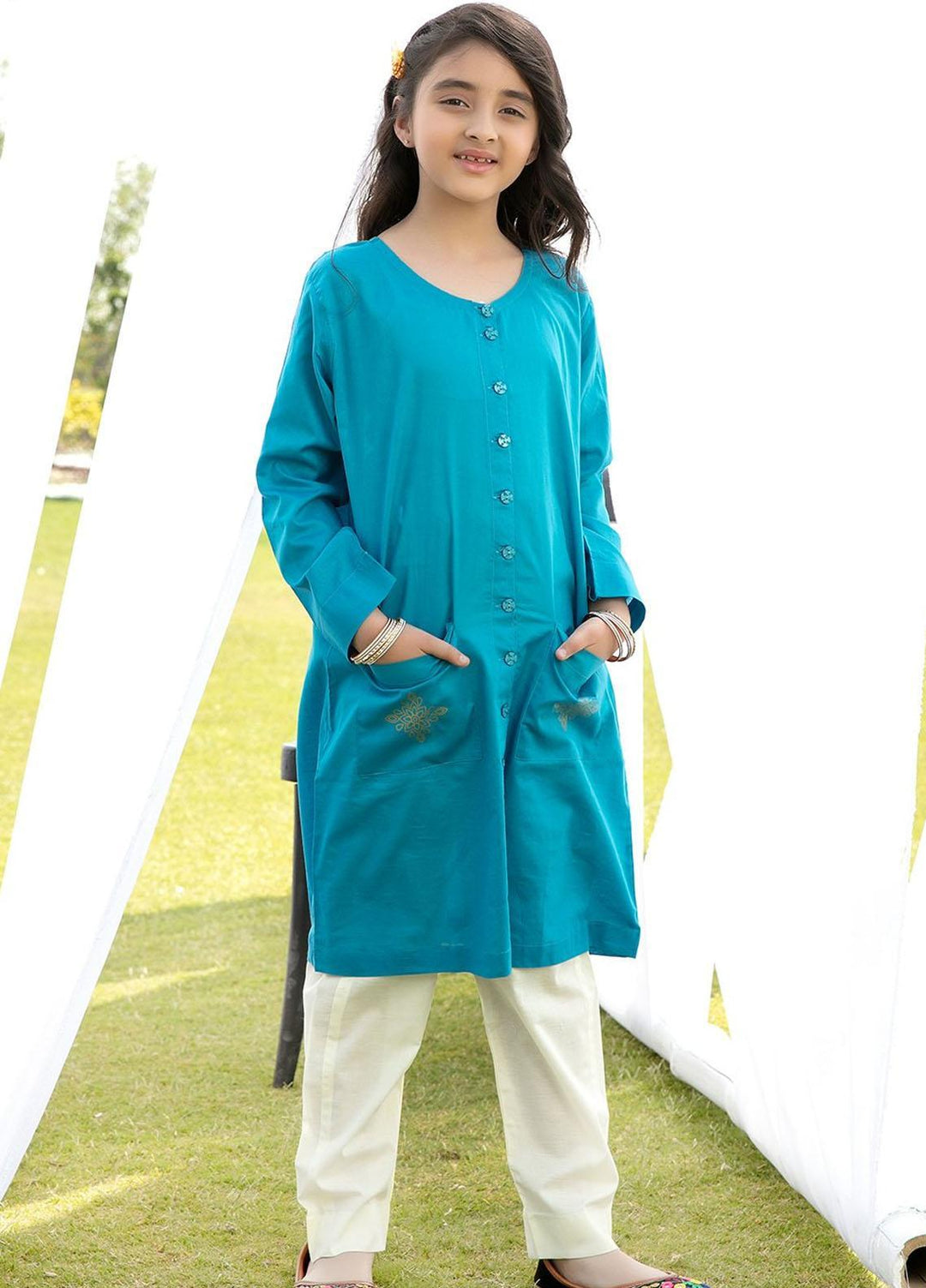 Ittehad Textiles Lawn Printed Girls Shirt - DL-SK21-44 Blue