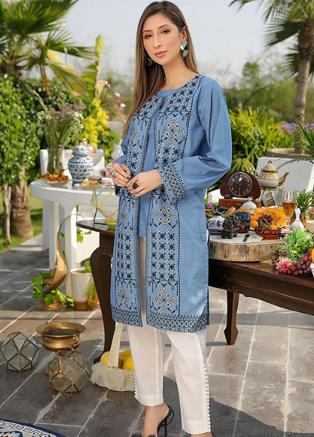 Ittehad Textiles Embroidered Denim Stitched Kurties DN-SM21-88 Blue