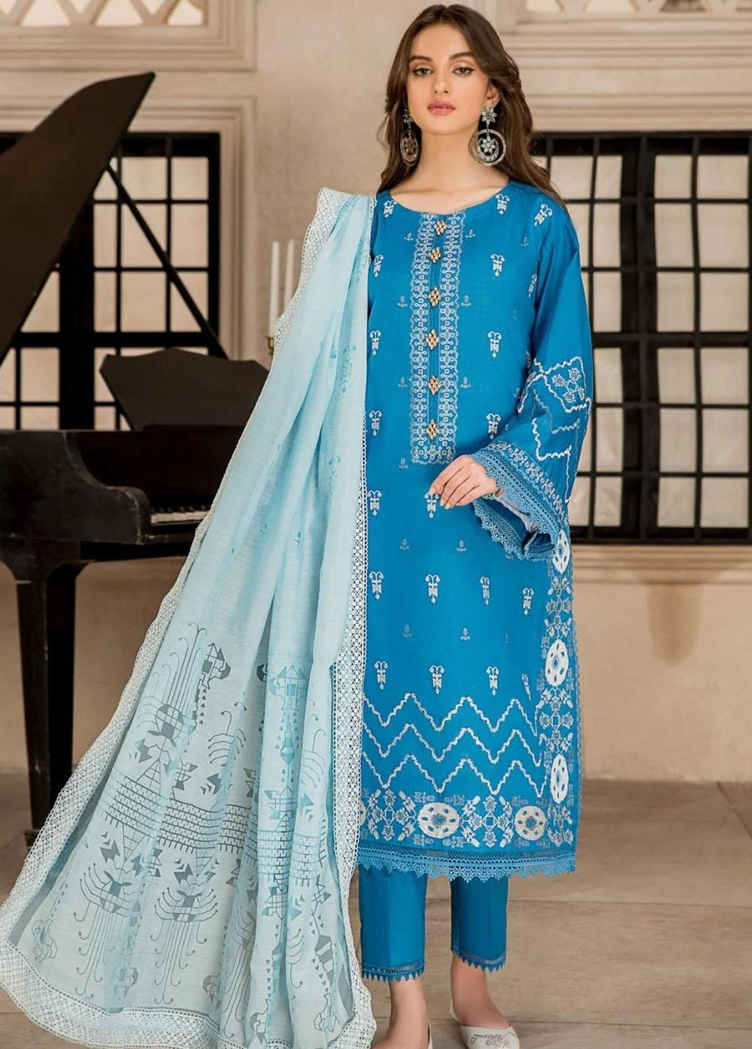 Ittehad Textiles Embroidered Lawn Suits Unstitched 3 Piece ITD22-PS2 LF-EP2-2215 Blue - Summer Collection