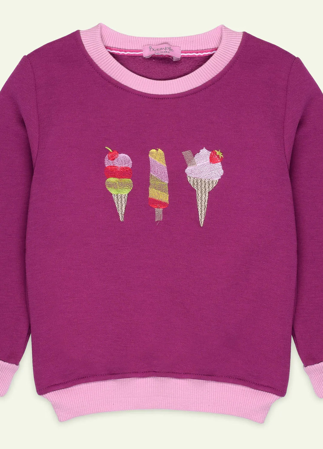 Ixample Embroidered Fleece Sweatshirt Magenta Icecream