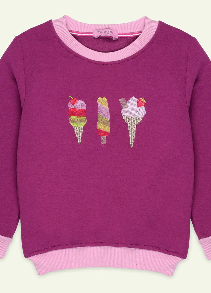 Ixample Embroidered Fleece Sweatshirt Magenta Icecream