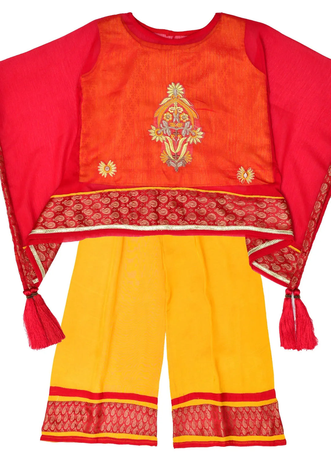 Ixample Pret Embroidered Chiffon Yellow Red 3pc Festive Dress
