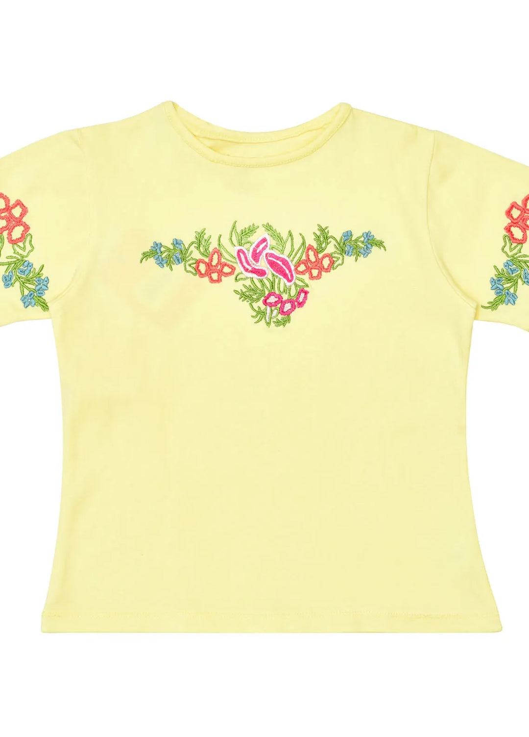 Ixample Pret Embroidered Cotton Jersey Girls Yellow Embroidered Tee