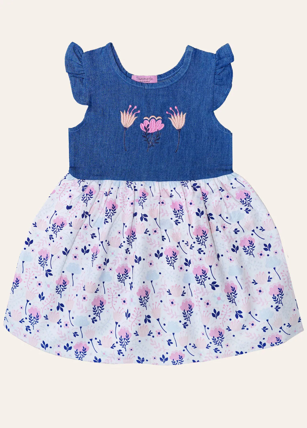 Ixample Pret Embroidered Denim/Cotton Embroidered Tencel-Cotton Dress