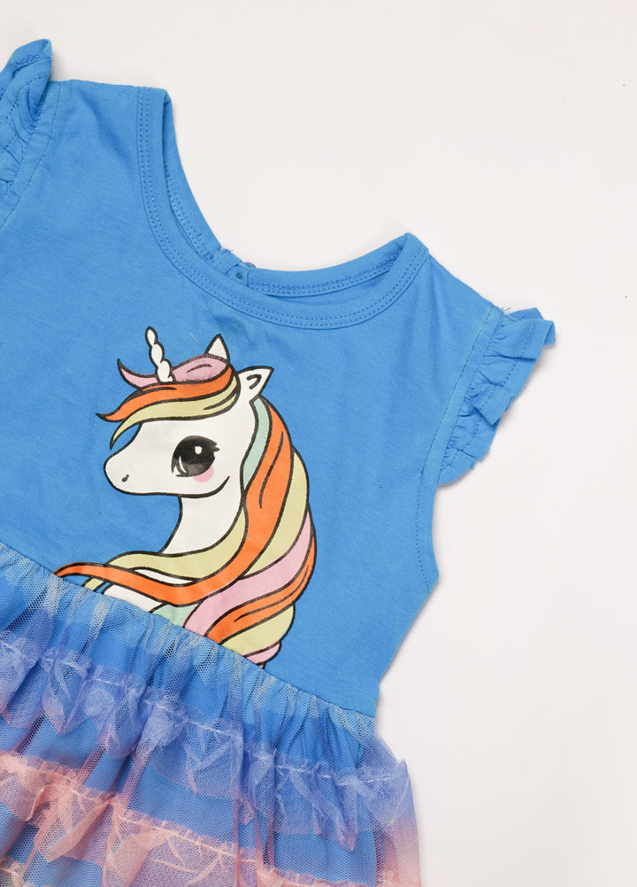 Ixample Pret Printed Cotton Jersey 1 Piece Unicorn Tulle Skirt Dress