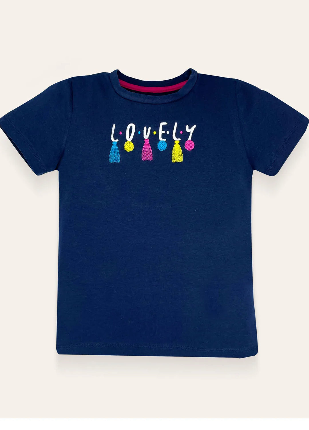 Ixample Pret Printed Cotton Jersey Girls Navy Lovely Embroidered T-Shirt
