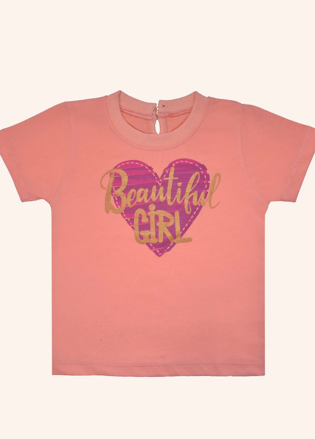 Ixample Pret Printed Cotton Jersey Girls Peach Beautiful Girl Tshirt
