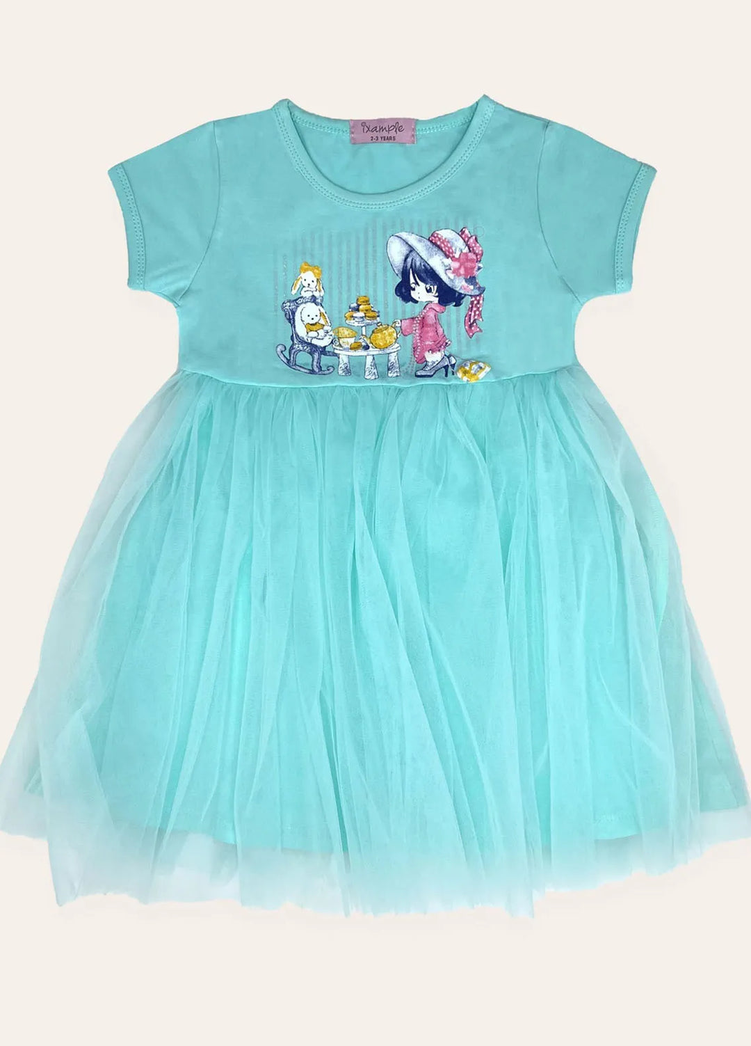 Ixample Pret Printed Cotton Jersey Girls Tulle-Skirt Dress