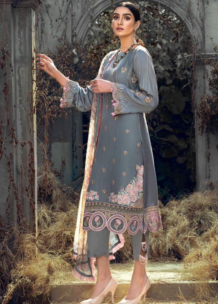 IZA-NUR by Resham Ghar Embroidered Dull Silk Suits Unstitched 3 Piece RG21IZN RGDS-08 - Festive Collection