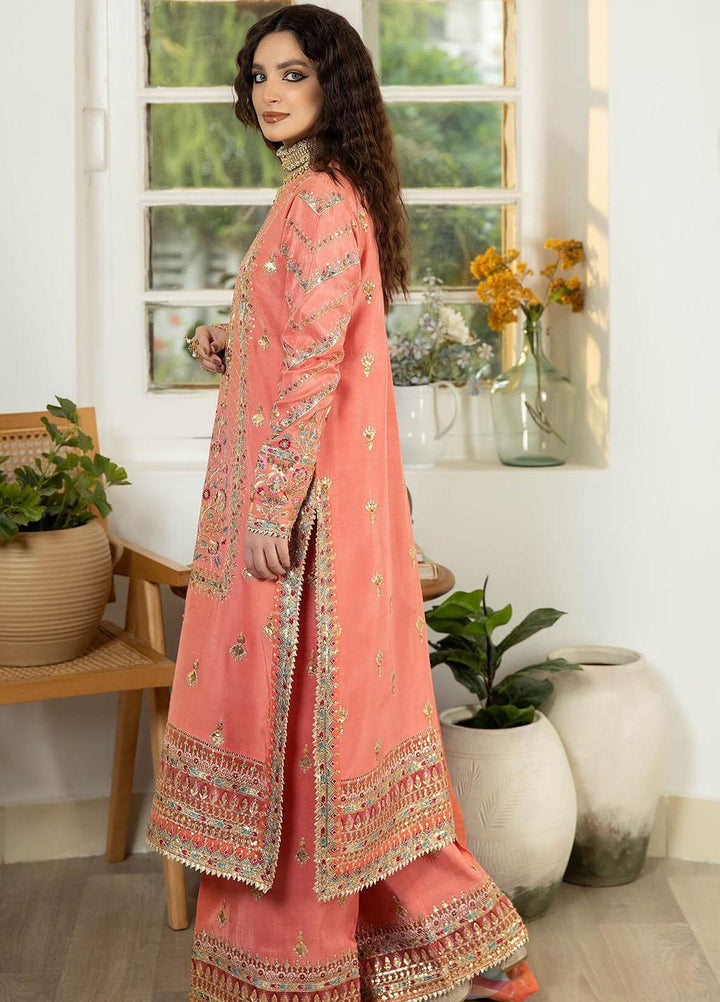 Jahaan Ara By Serene Premium Embroidered Raw Silk Suits Unstitched 3 Piece SP23JA SRS-01 Mahjabeen - Luxury Collection