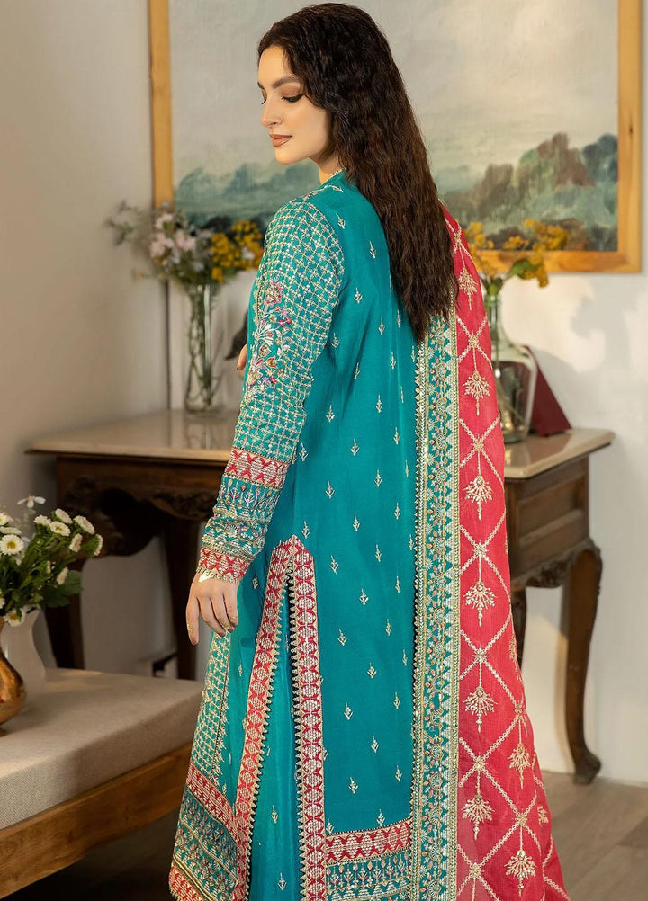 Jahaan Ara By Serene Premium Embroidered Raw Silk Suits Unstitched 3 Piece SP23JA SRS-03 Raqs - Luxury Collection