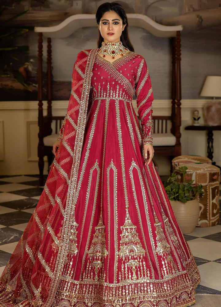 Jahaan Ara By Serene Premium Embroidered Raw Silk Suits Unstitched 3 Piece SP23JA SRS-06 Surkh Roo - Luxury Collection