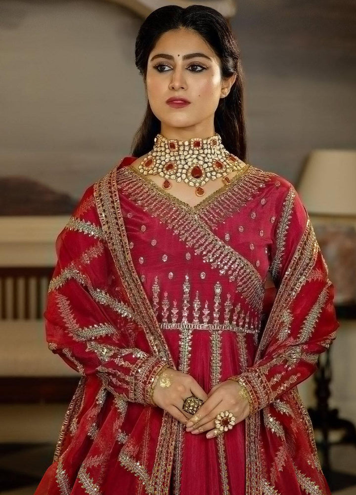 Jahaan Ara By Serene Premium Embroidered Raw Silk Suits Unstitched 3 Piece SP23JA SRS-06 Surkh Roo - Luxury Collection