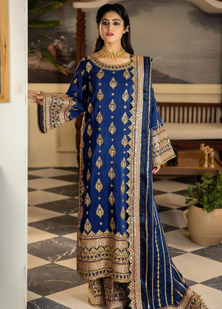 Jahaan Ara By Serene Premium Embroidered Raw Silk Suits Unstitched 3 Piece SP23JA SRS-07 Maahru - Luxury Collection