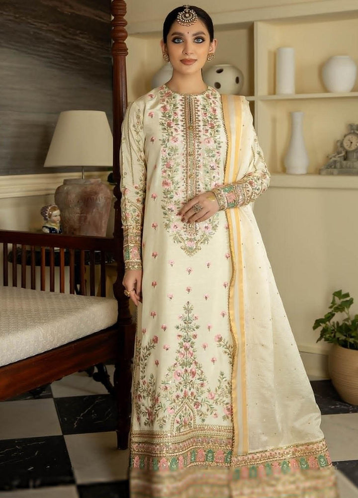 Jahaan Ara By Serene Premium Embroidered Raw Silk Suits Unstitched 3 Piece SP23JA SRS-09 Seher - Luxury Collection