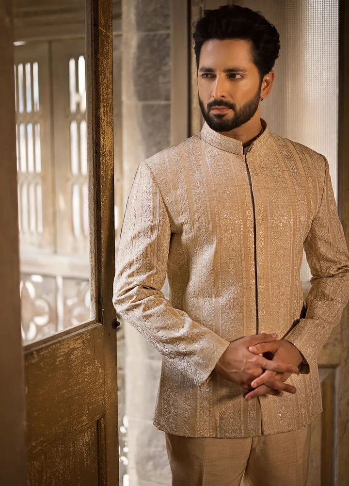 Jahan By Erum Khan Embroidered Men Raw Silk Suit Unstitched 3 Piece EK24JV2 Chand - Formals Collection