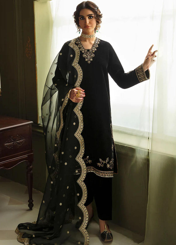 JahanAra By Baroque Embroidered Velvet Suits Unstitched 3 Piece BQ23JA UF-462 - Luxury Collection