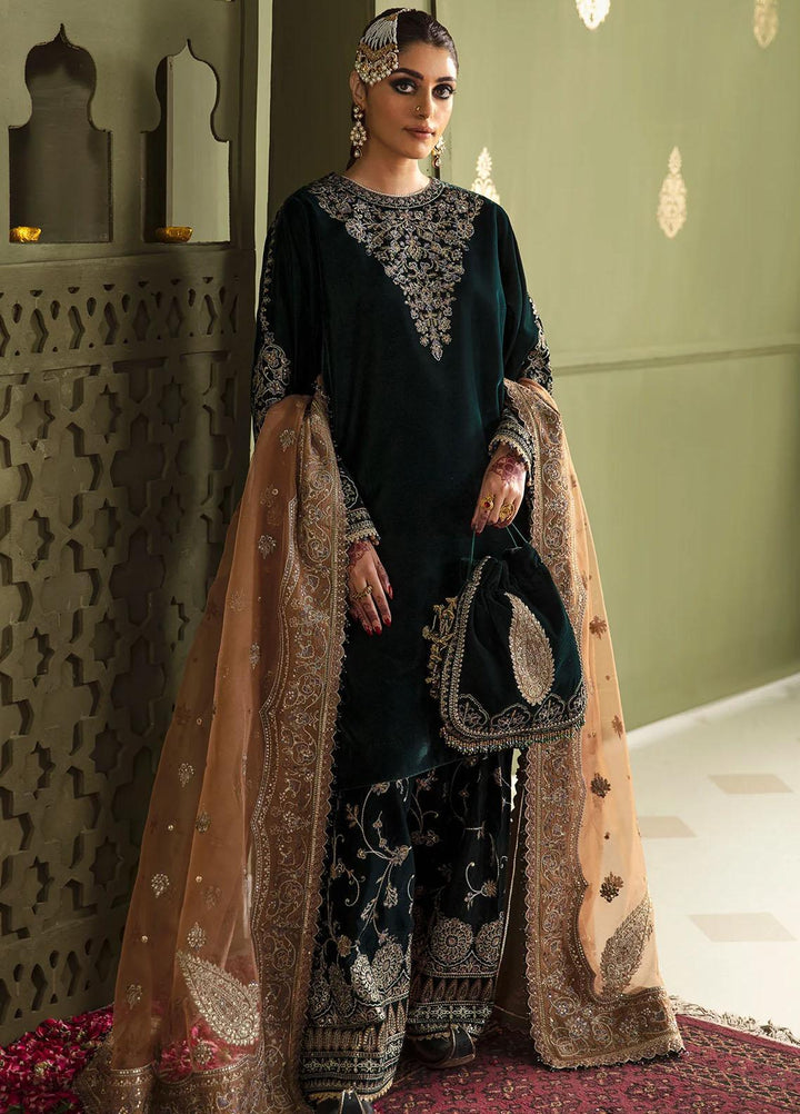 JahanAra By Baroque Embroidered Velvet Suits Unstitched 3 Piece BQ23JA UF-464 - Luxury Collection