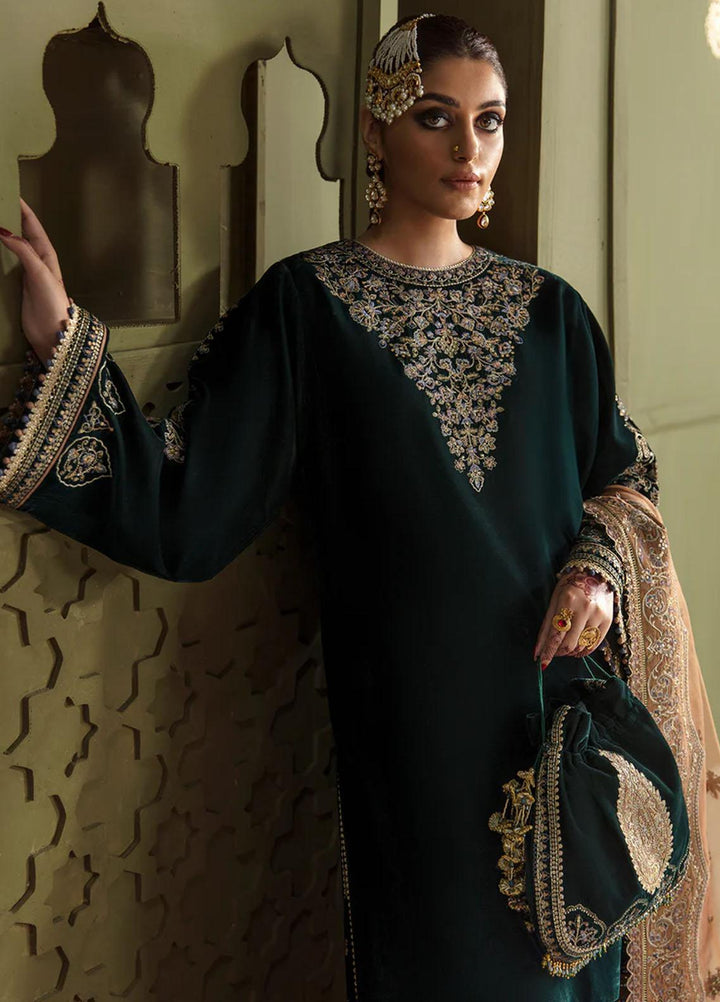 JahanAra By Baroque Embroidered Velvet Suits Unstitched 3 Piece BQ23JA UF-464 - Luxury Collection
