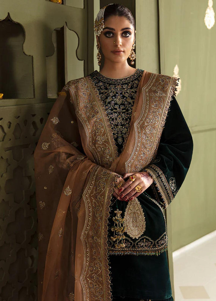 JahanAra By Baroque Embroidered Velvet Suits Unstitched 3 Piece BQ23JA UF-464 - Luxury Collection
