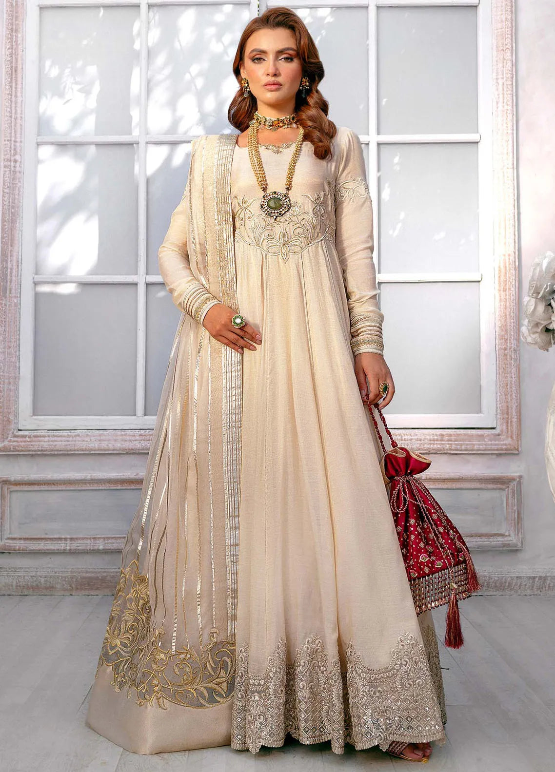 Jamnii Pret Embroidered Tissue Silk 3 Piece Suit Sajveen
