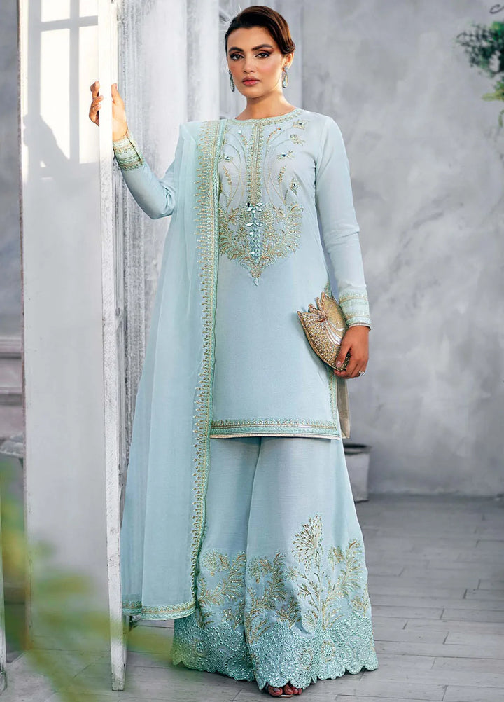 Jamnii Pret Embroidered Silk 3 Piece Suit Aqua Bloom