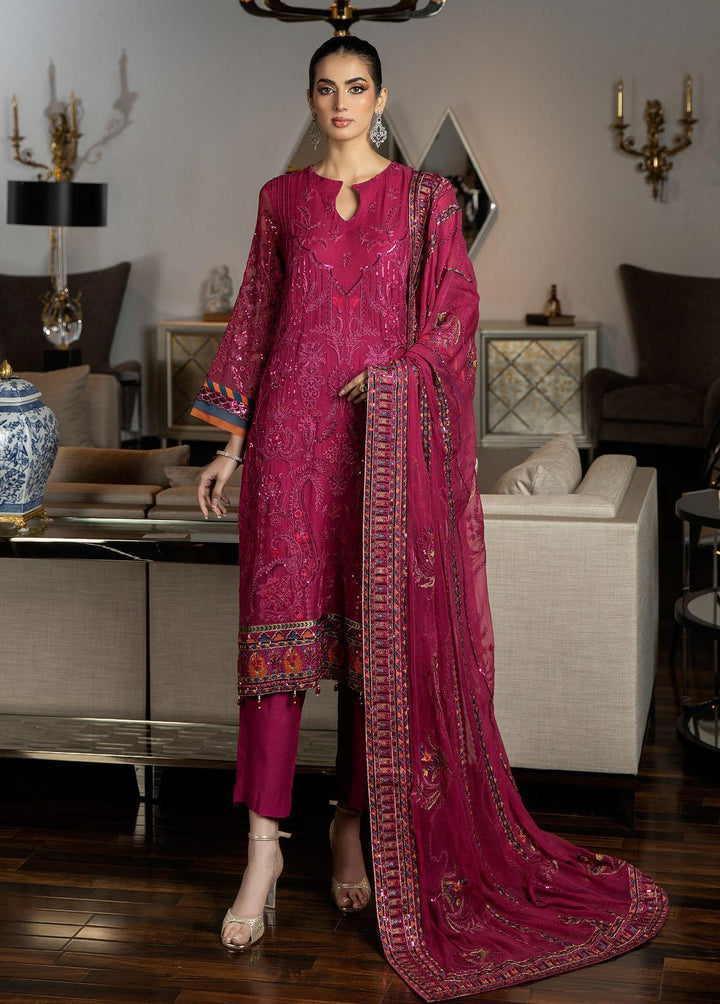 Jannan By Riaz Arts Embroidered Chiffon Suits Unstitched 3 Piece RA23WD JL-33 - Wedding Collection