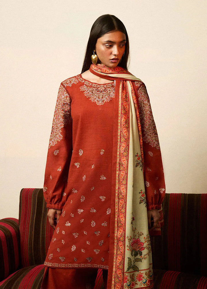 Jugnu by Hussain Rehar Embroidered Khaddar Suits Unstitched 3 Piece HRR24J Aurelia - Winter Collection