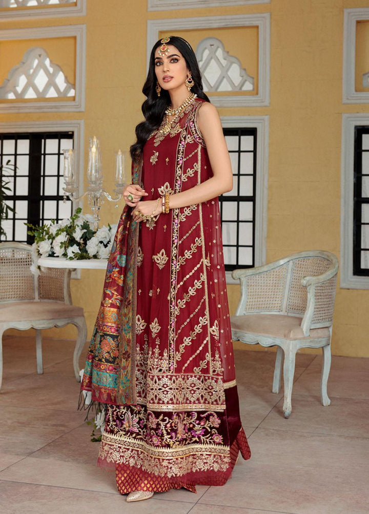 Noor Kaani by Saadia Asad Embroidered Chiffon Suits Unstitched 3 Piece SA22K D1 - Luxury Collection