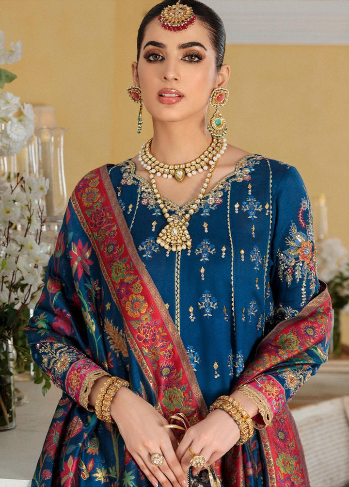 Noor Kaani by Saadia Asad Embroidered Silk Net Suits Unstitched 3 Piece SA22K D2 - Luxury Collection