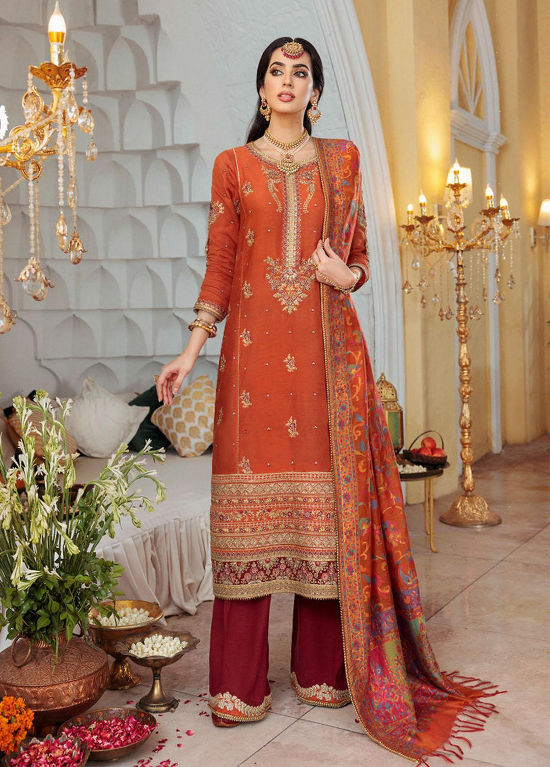 Noor Kaani by Saadia Asad Embroidered Silk Net Suits Unstitched 3 Piece SA22K D4 - Luxury Collection