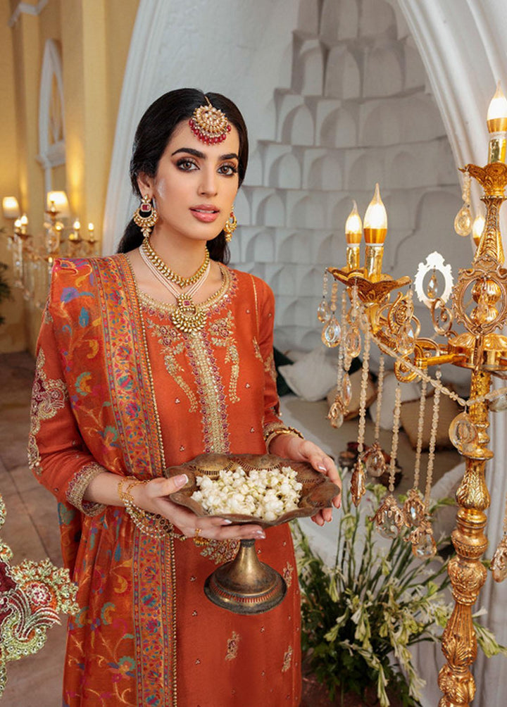 Noor Kaani by Saadia Asad Embroidered Silk Net Suits Unstitched 3 Piece SA22K D4 - Luxury Collection