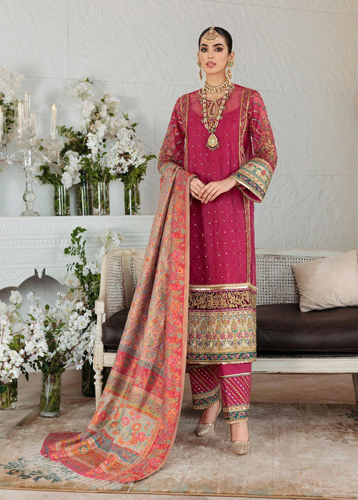 Noor Kaani by Saadia Asad Embroidered Organza Suits Unstitched 3 Piece SA22K D6 - Luxury Collection