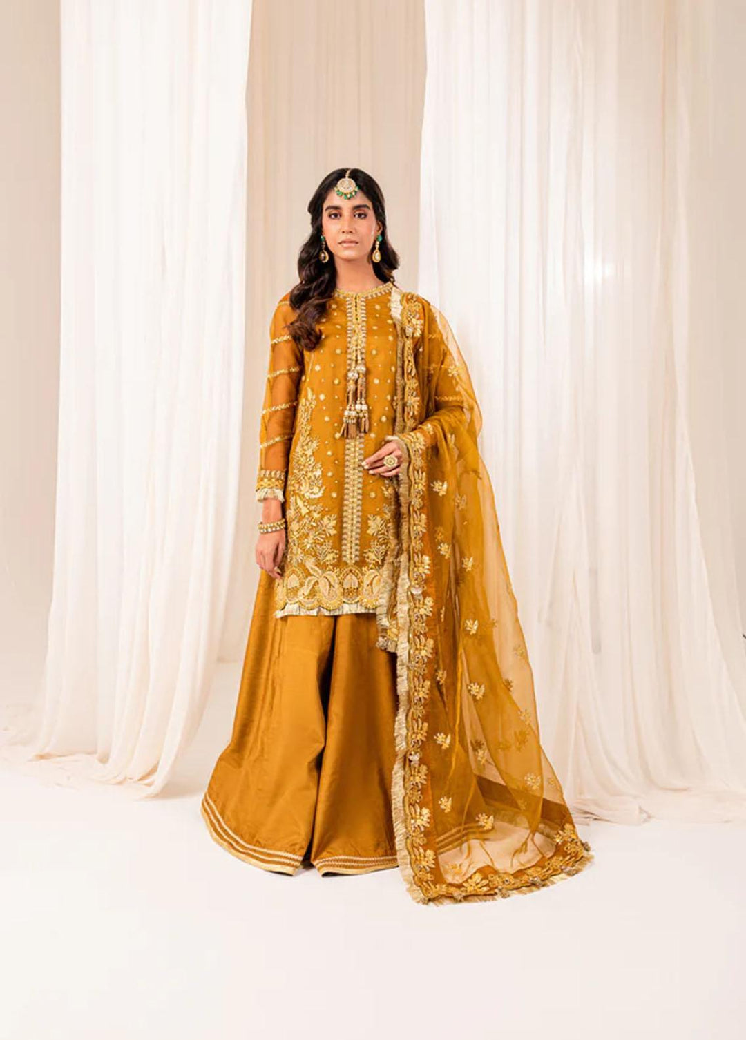 Kaia Embroidered Organza Suits Unstitched 4 Piece KI22WD AMBER AB-02-22/F - Festive Collection