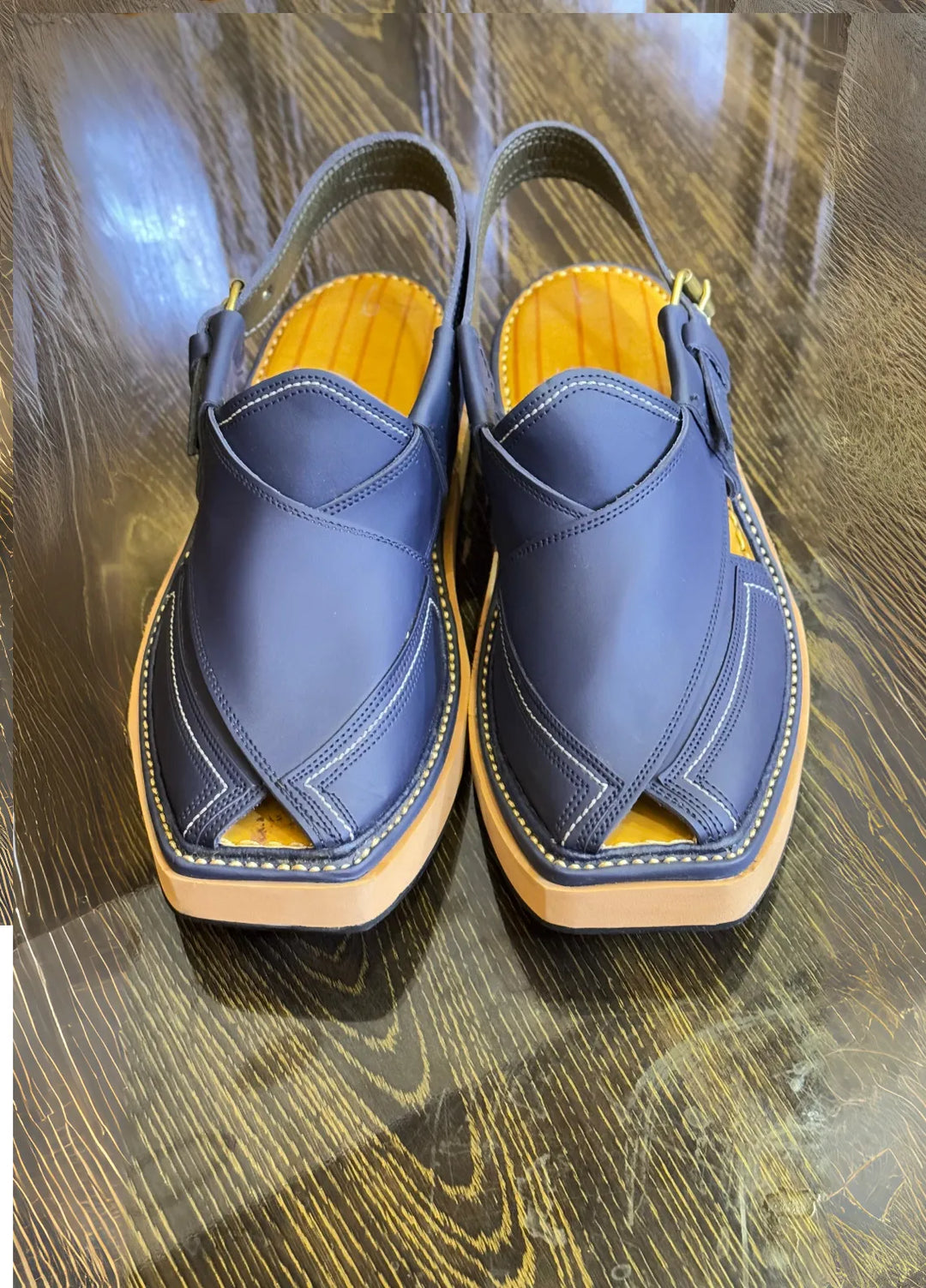 Khans Wear Peshawari Chappal Mens Blue Kaptaan