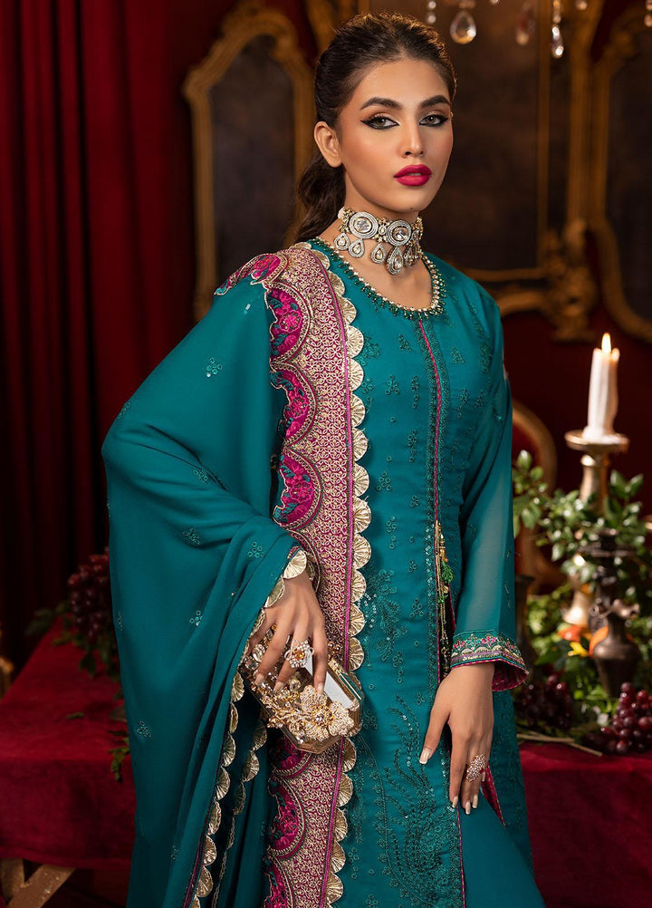 Khawab Deeda By Sahane Embroidered Chiffon Suits Unstitched 4 Piece SNE23KD KD-1108 Jewel - Formal Collection