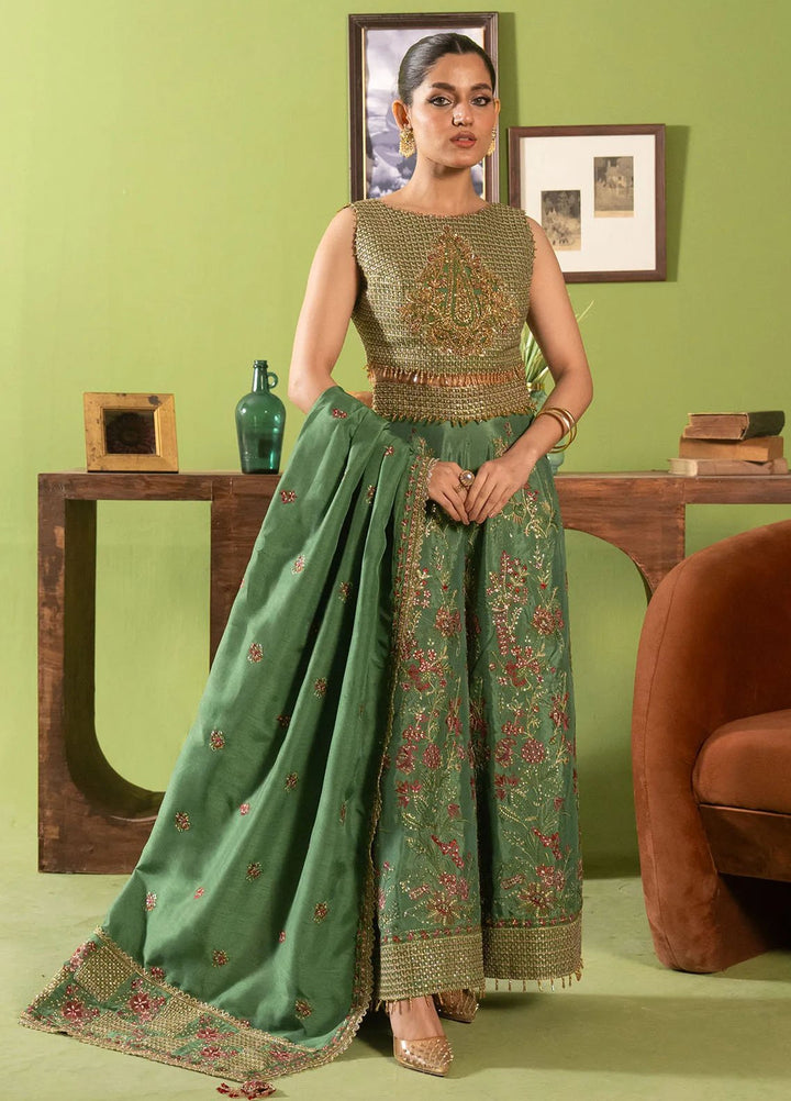 Khurshid Pret Embroidered Raw Silk 3 Piece Suit Ivy