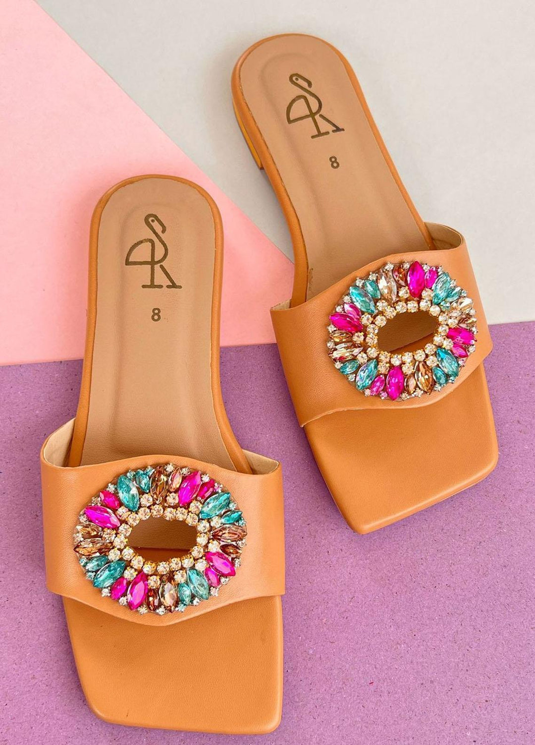 Khussa Darbar Casual Style Slippers Rhinestones (Beige)