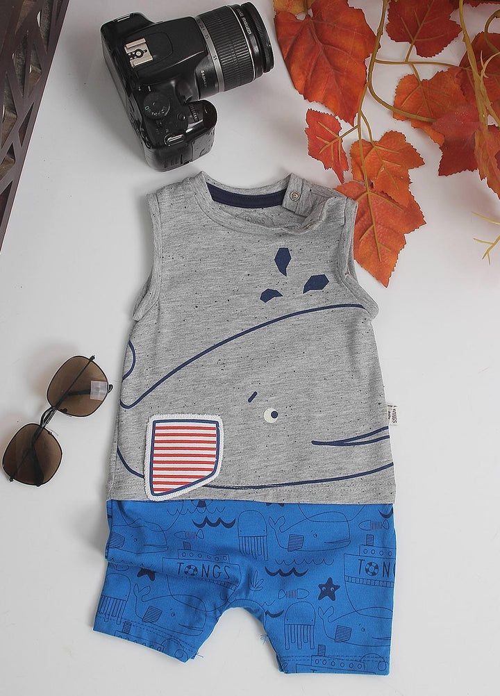 Sanaulla Exclusive Range Cotton Fancy Pret Romper for Kids -  2851 Grey