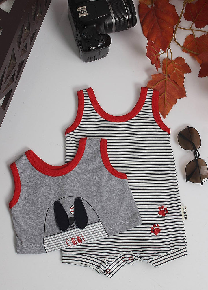 Sanaulla Exclusive Range Cotton Fancy Pret Romper for Kids -  1222 Grey