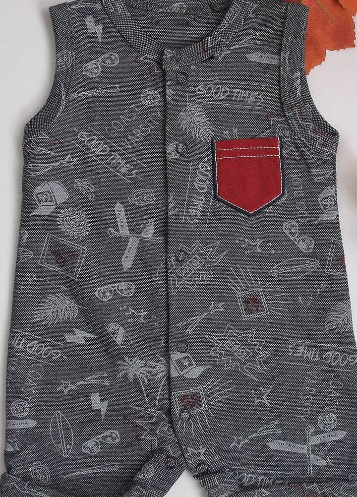 Sanaulla Exclusive Range Cotton Fancy Pret Romper for Kids -  212157 Grey