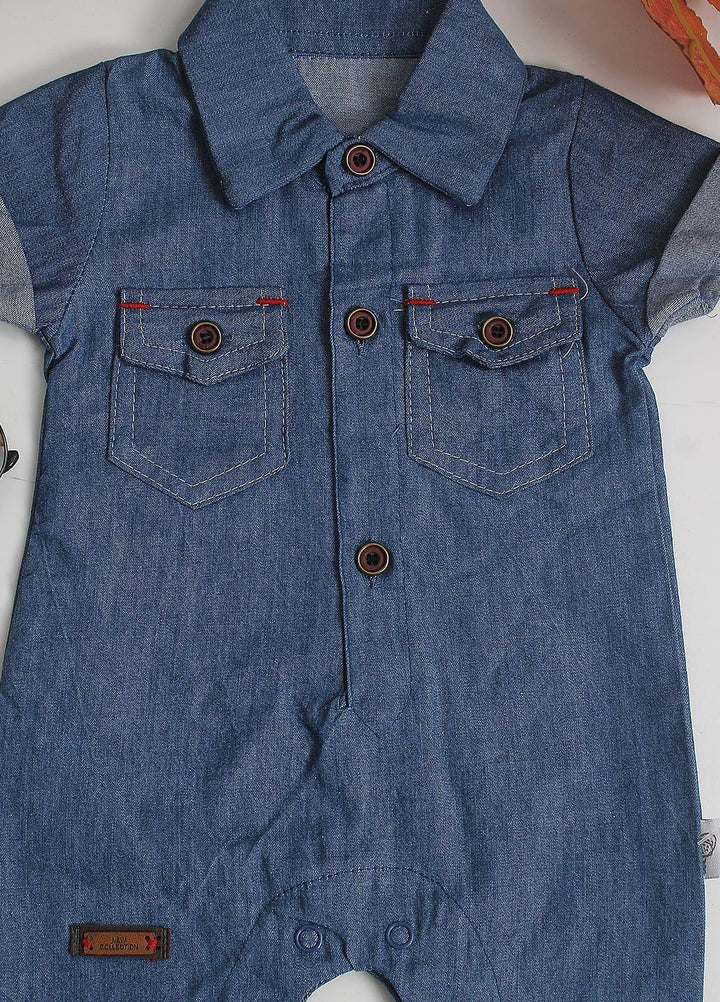 Sanaulla Exclusive Range Cotton Fancy Pret Romper for Kids -  3024 Blue