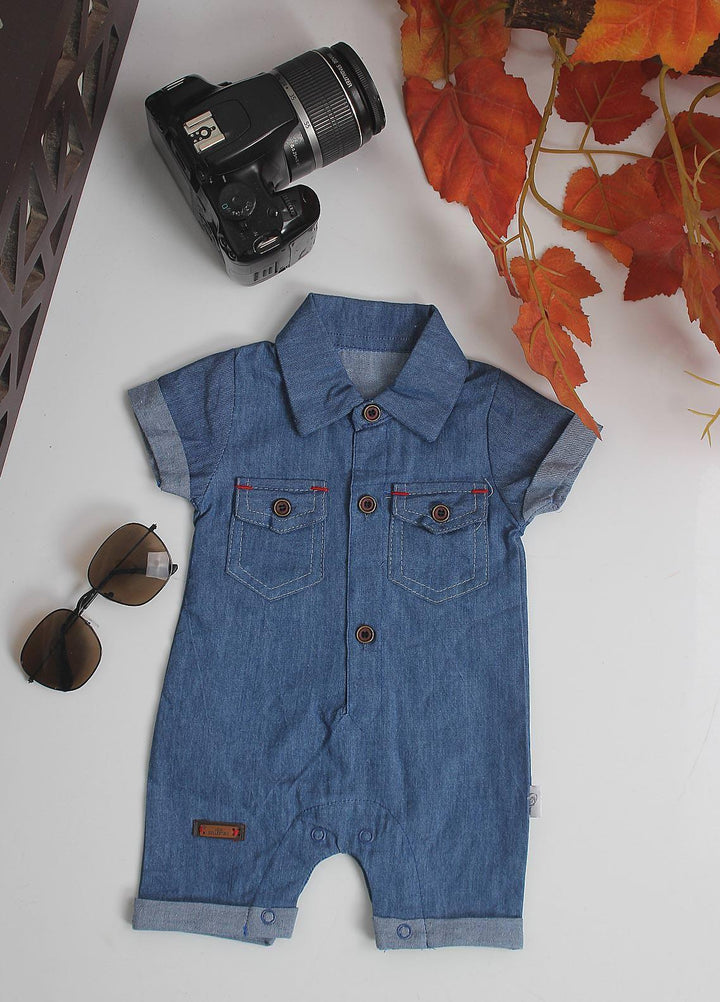 Sanaulla Exclusive Range Cotton Fancy Pret Romper for Kids -  3024 Blue