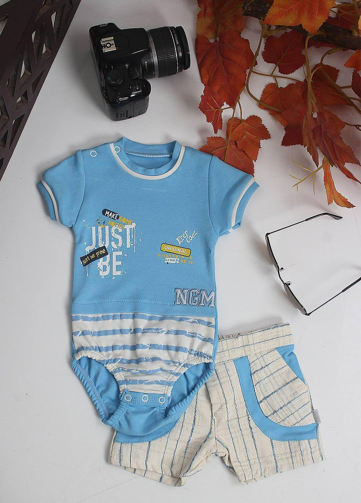 Sanaulla Exclusive Range Cotton Fancy Pret Romper for Kids -  1235 Sky Blue
