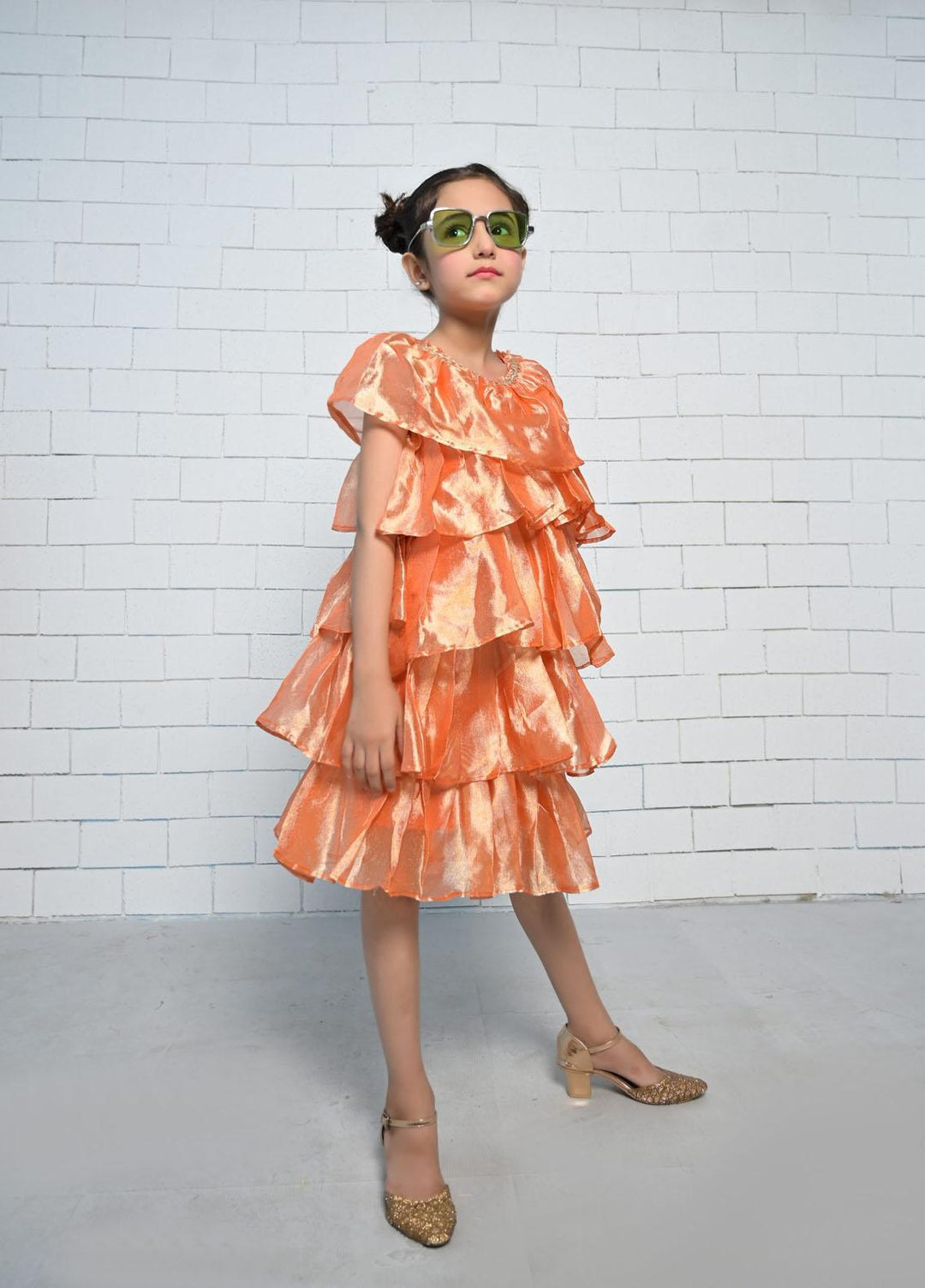 Konain Couture Missouri Pret Top for Girls - Stylish Orange