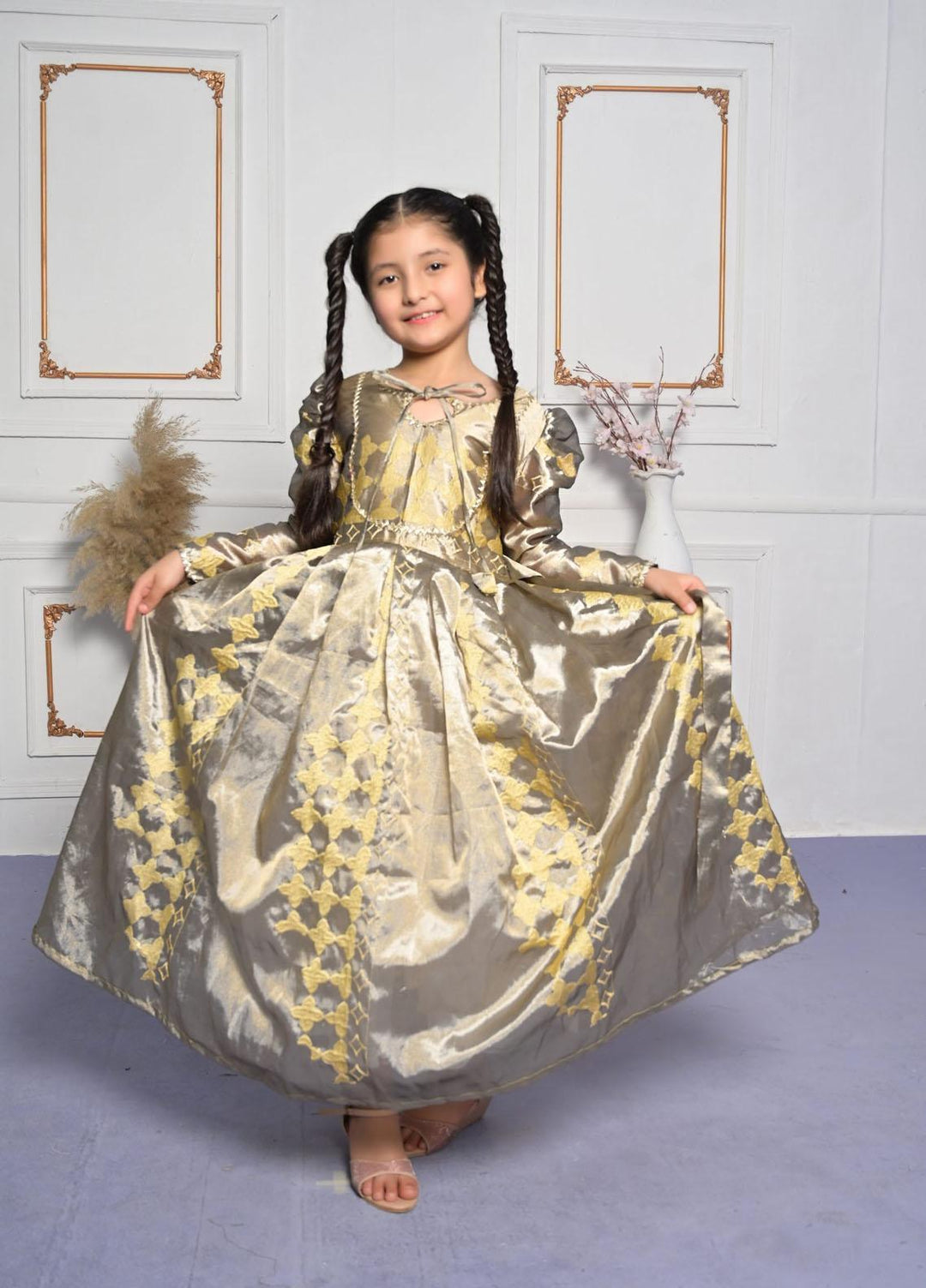 Konain Couture Missouri Pret Frock for Girls - Fancy Golden