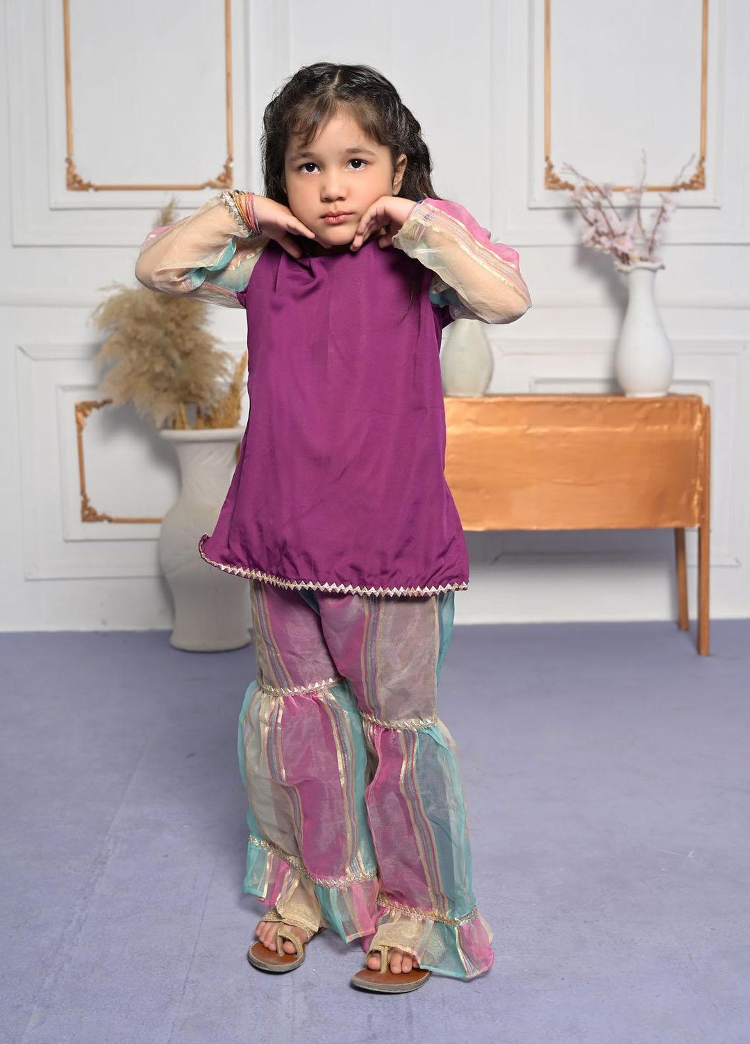 Konain Couture Tissue Pret 2 Piece Suit for Girls - Purple Garara
